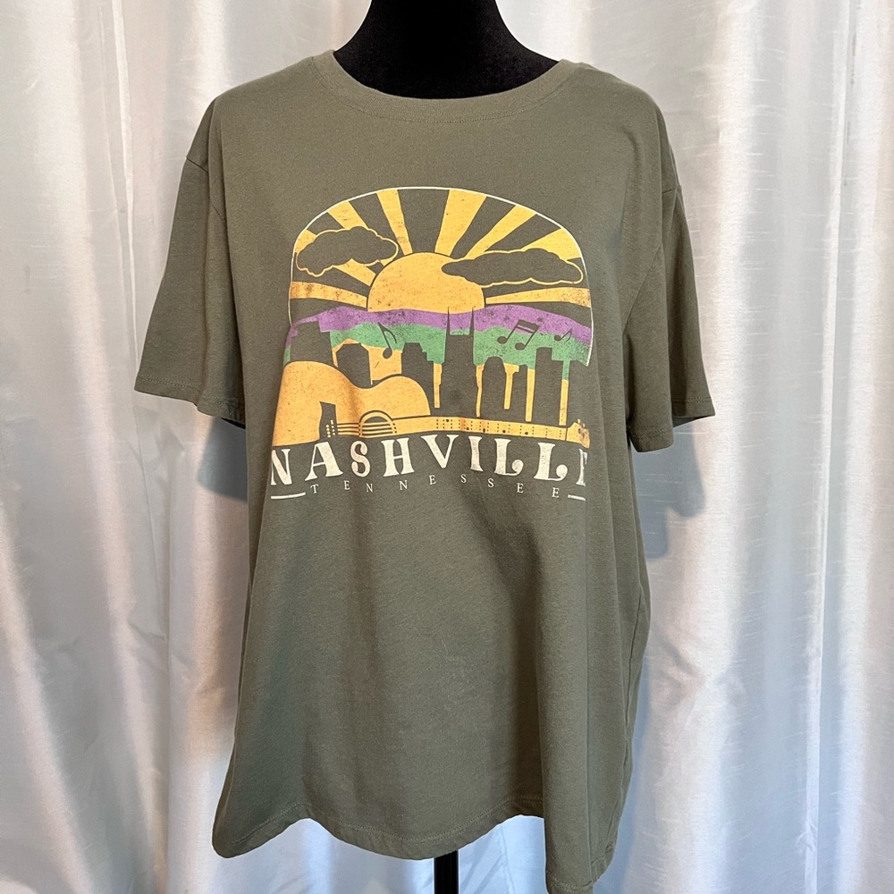 Time and Tru Olive Green Nashville Graphic Tee